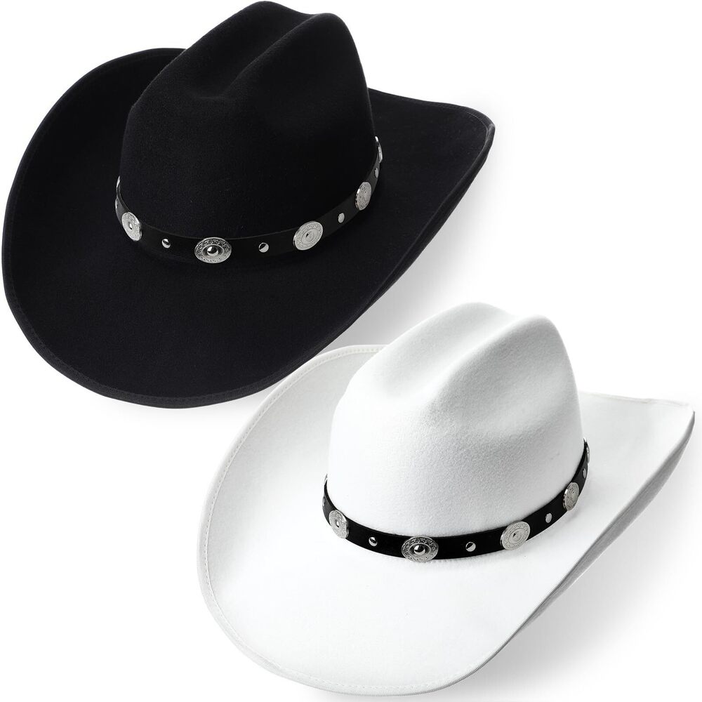 8652 2 Packs Cowboy Hat For Men Women With Shapeable Wide Brim Buckle Belt